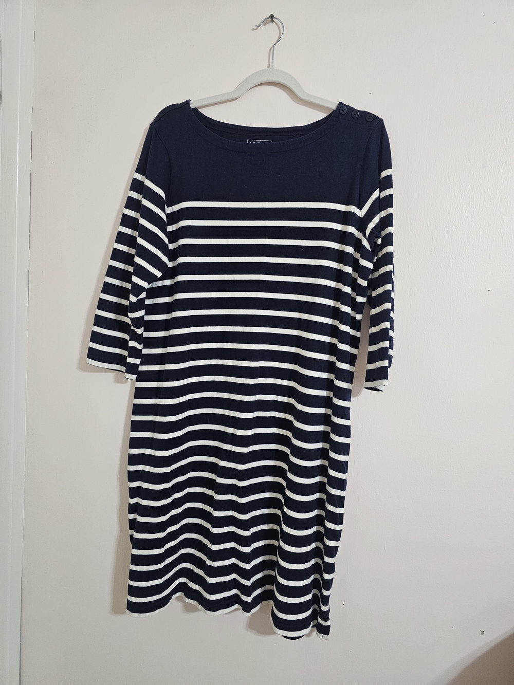 L.L. Bean XL Navy and White Striped Midi Knit Dress Pickleball Tennis Nautical
